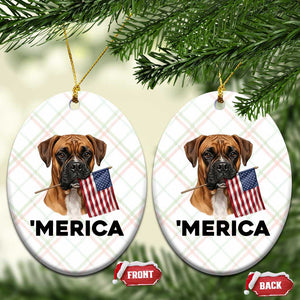 Merica Patriotic Boxer Mom Dad Gift Ceramic Ornament Merica 4th Of July