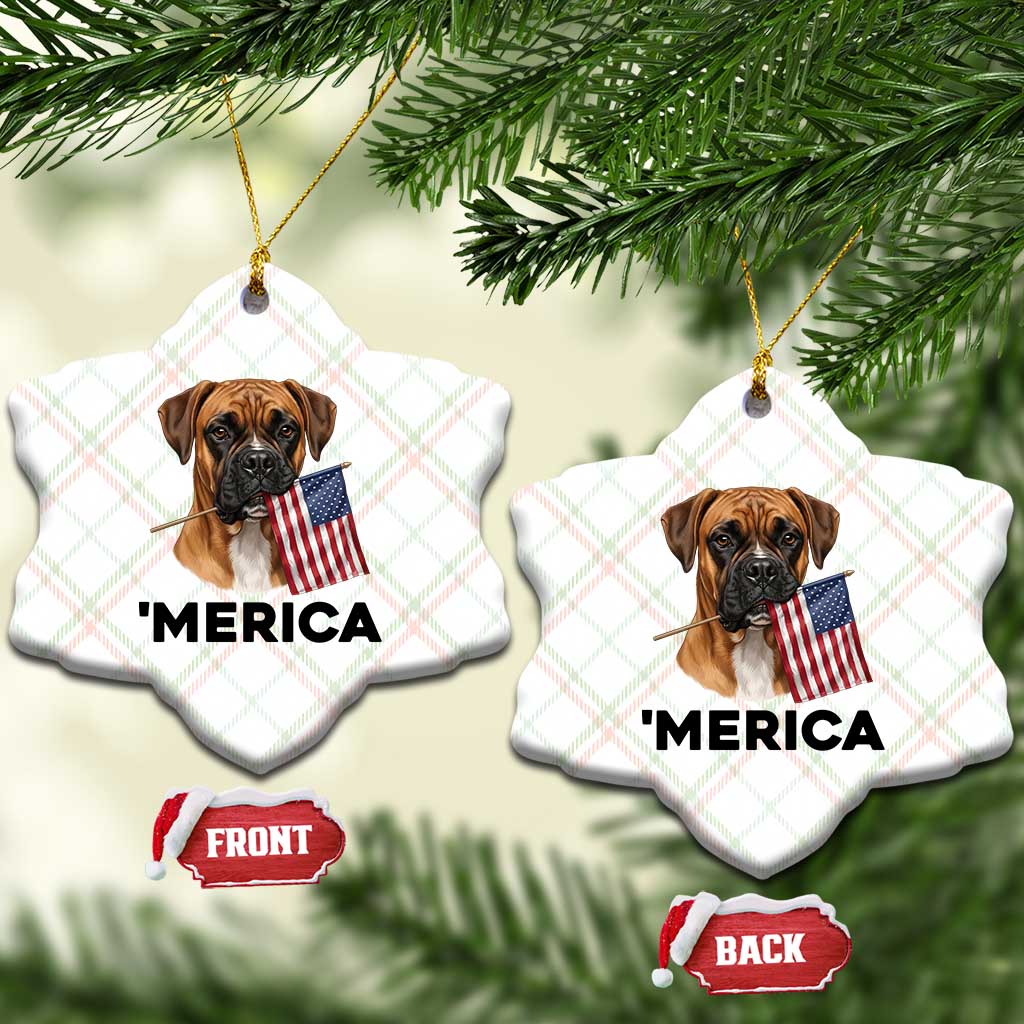 Merica Patriotic Boxer Mom Dad Gift Ceramic Ornament Merica 4th Of July