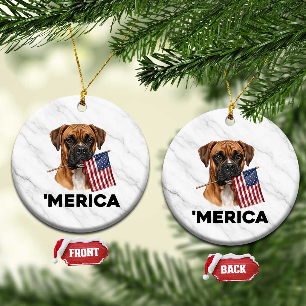 Merica Patriotic Boxer Mom Dad Gift Ceramic Ornament Merica 4th Of July TS12 1pc White Marble Print Your Wear