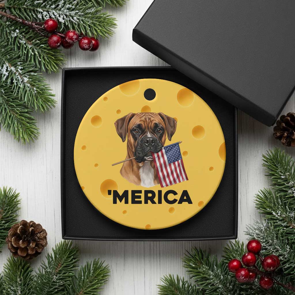 Merica Patriotic Boxer Mom Dad Gift Ceramic Ornament Merica 4th Of July