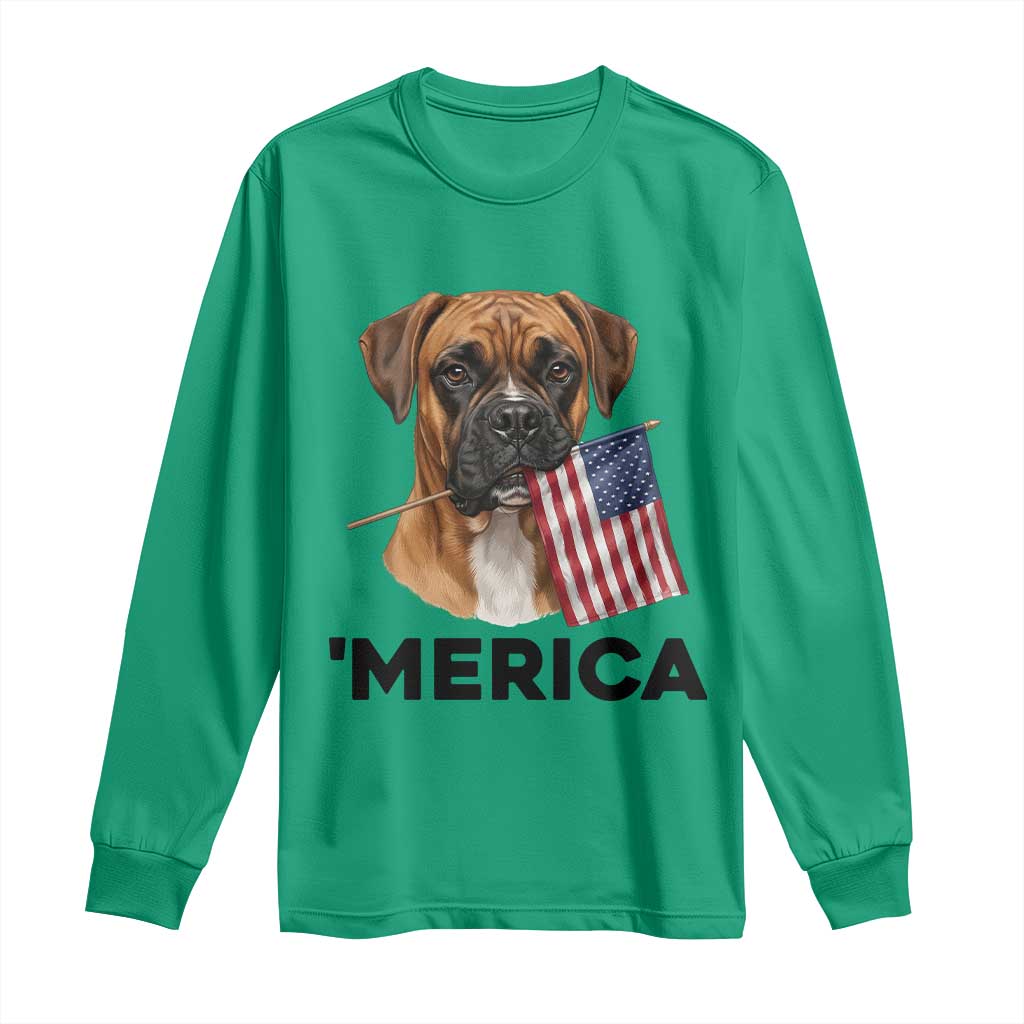 Merica Patriotic Boxer Mom Dad Gift Long Sleeve Shirt Merica 4th Of July TS12 Irish Green Print Your Wear