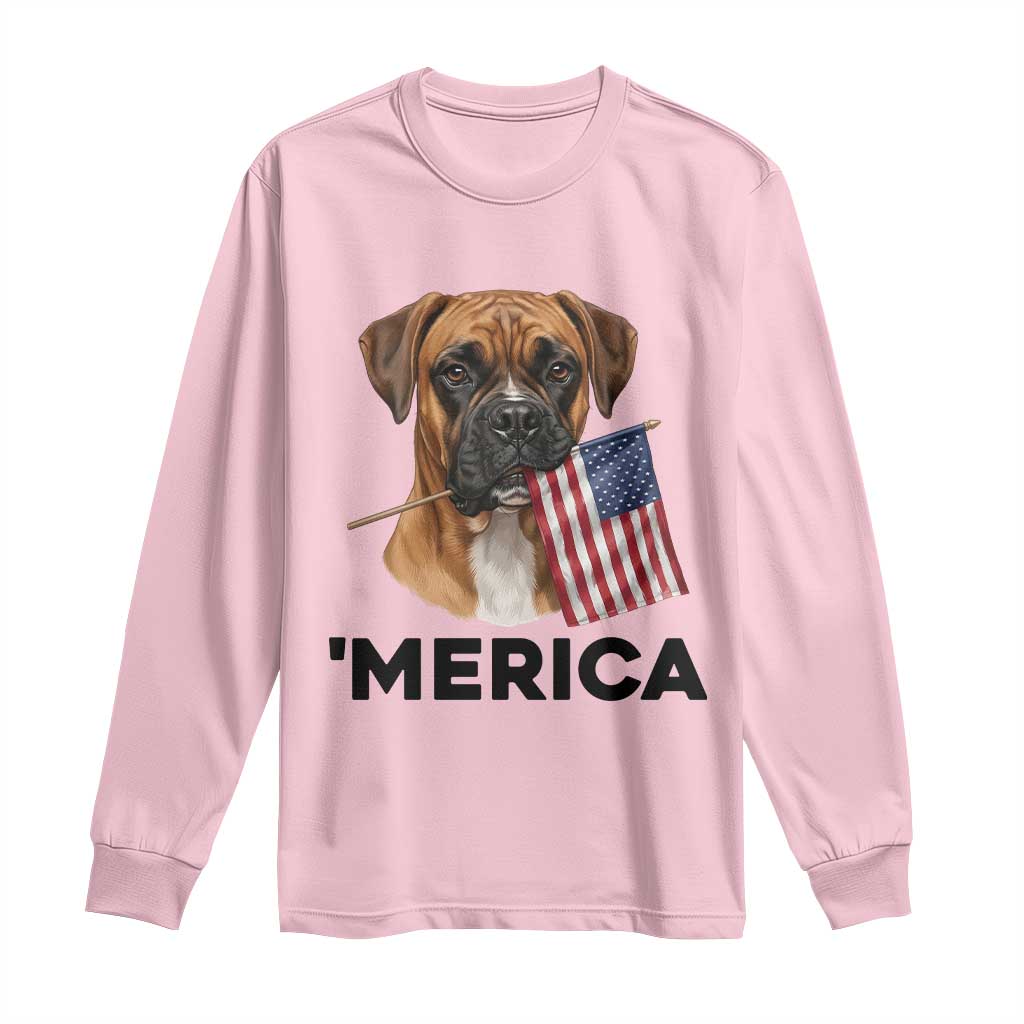 Merica Patriotic Boxer Mom Dad Gift Long Sleeve Shirt Merica 4th Of July TS12 Light Pink Print Your Wear