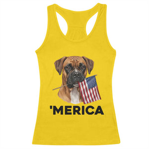 Merica Patriotic Boxer Mom Dad Gift Racerback Tank Top Merica 4th Of July