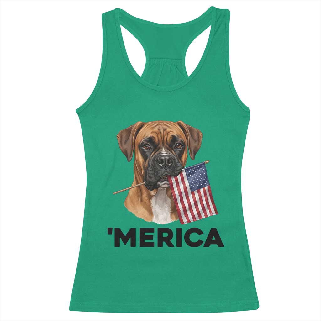 Merica Patriotic Boxer Mom Dad Gift Racerback Tank Top Merica 4th Of July