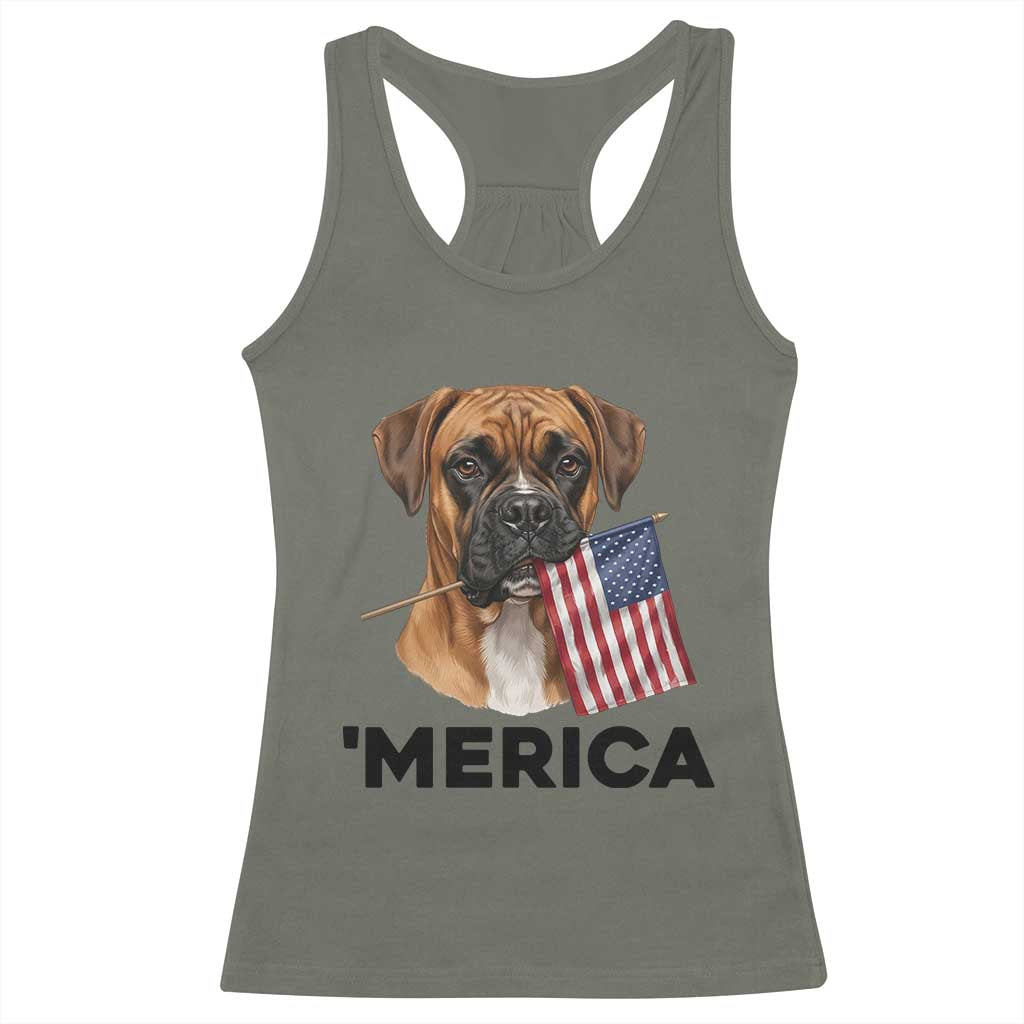 Merica Patriotic Boxer Mom Dad Gift Racerback Tank Top Merica 4th Of July