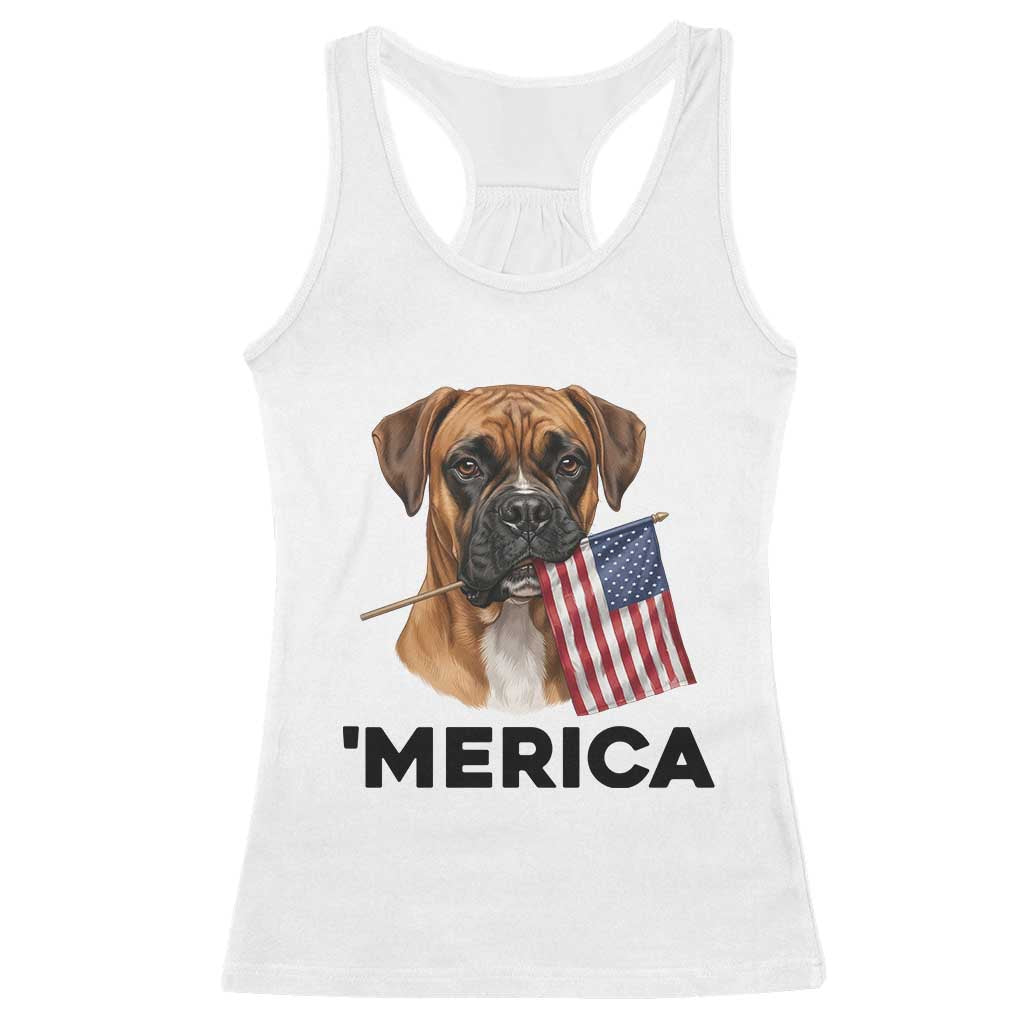 Merica Patriotic Boxer Mom Dad Gift Racerback Tank Top Merica 4th Of July TS12 White Print Your Wear