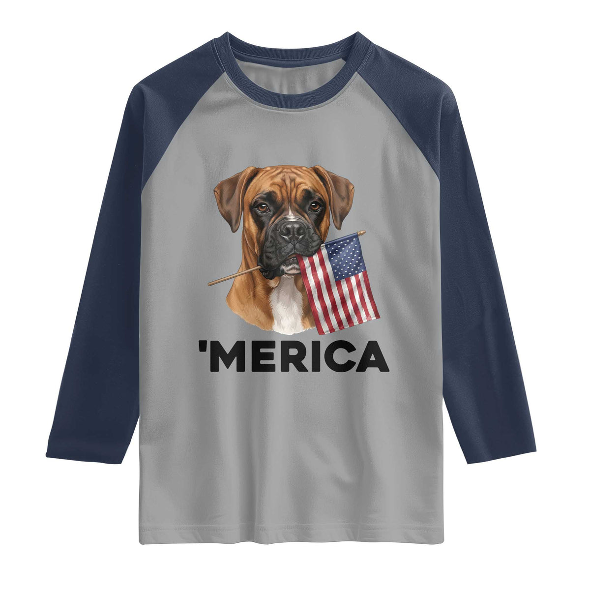 Merica Patriotic Boxer Mom Dad Gift Raglan Shirt Merica 4th Of July TS12 Sport Gray Navy Print Your Wear
