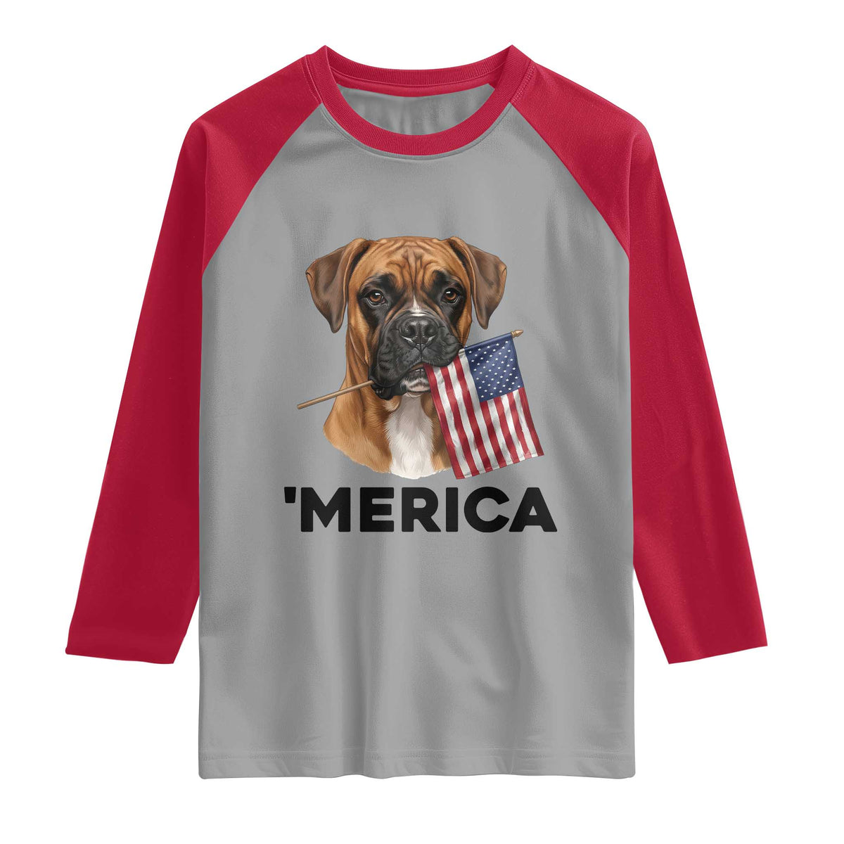 Merica Patriotic Boxer Mom Dad Gift Raglan Shirt Merica 4th Of July TS12 Sport Gray Red Print Your Wear