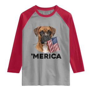 Merica Patriotic Boxer Mom Dad Gift Raglan Shirt Merica 4th Of July TS12 Sport Gray Red Print Your Wear