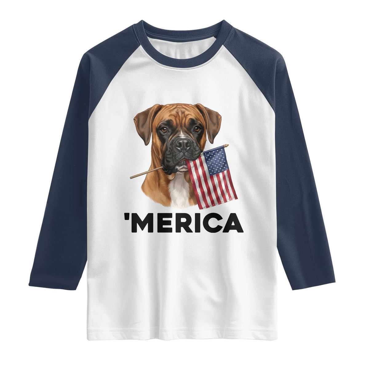 Merica Patriotic Boxer Mom Dad Gift Raglan Shirt Merica 4th Of July TS12 White Navy Print Your Wear