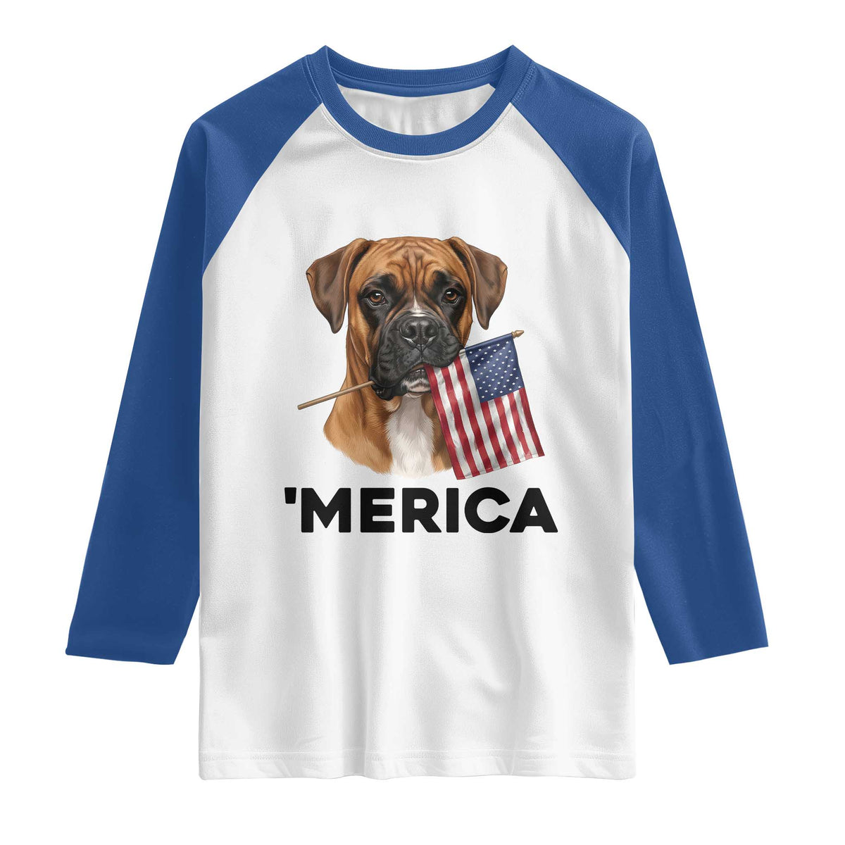 Merica Patriotic Boxer Mom Dad Gift Raglan Shirt Merica 4th Of July TS12 White Royal Print Your Wear