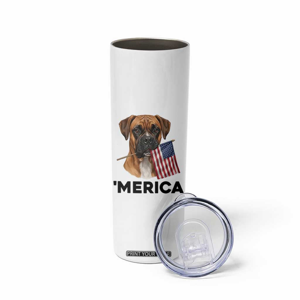 Merica Patriotic Boxer Mom Dad Gift Skinny Tumbler Merica 4th Of July