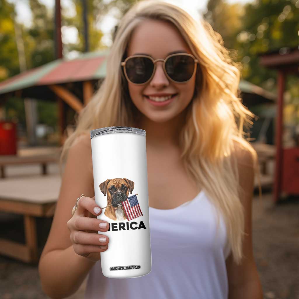 Merica Patriotic Boxer Mom Dad Gift Skinny Tumbler Merica 4th Of July