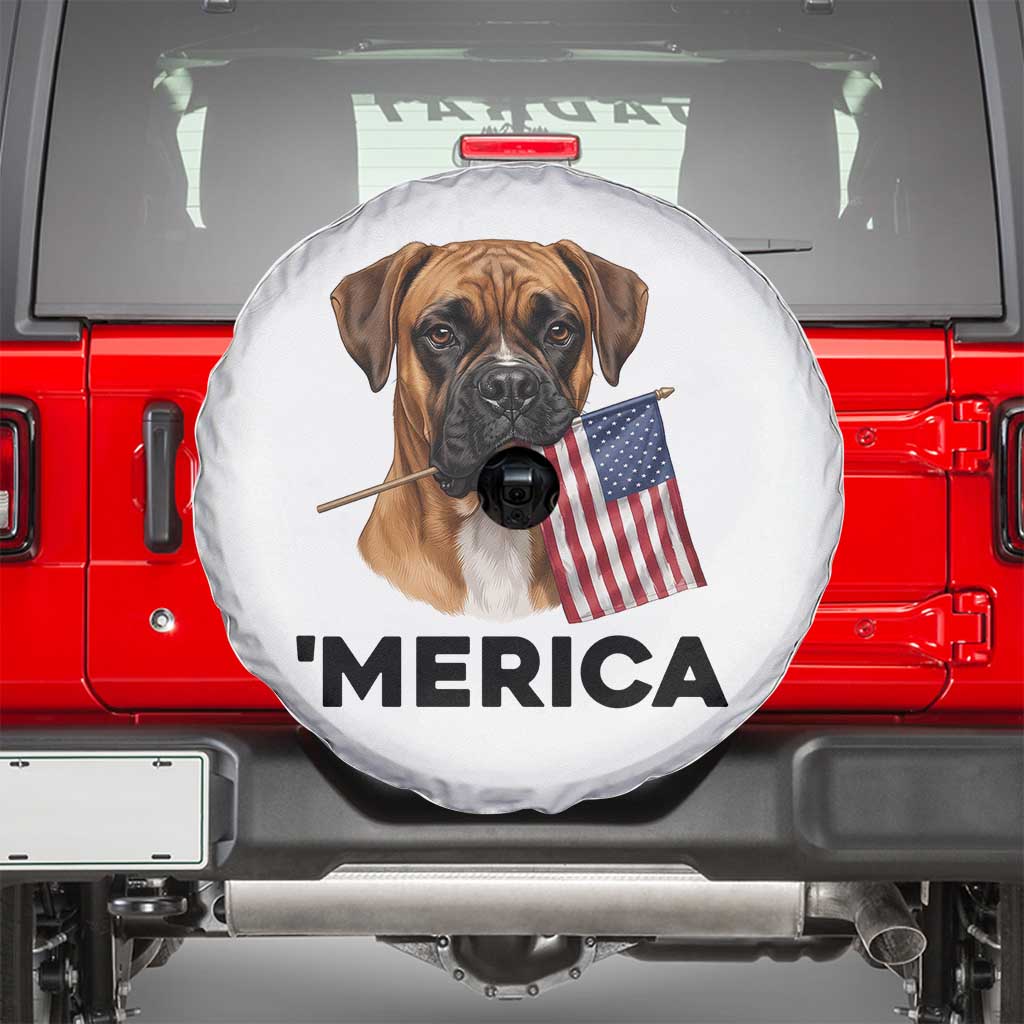 Merica Patriotic Boxer Mom Dad Gift Spare Tire Cover Merica 4th Of July