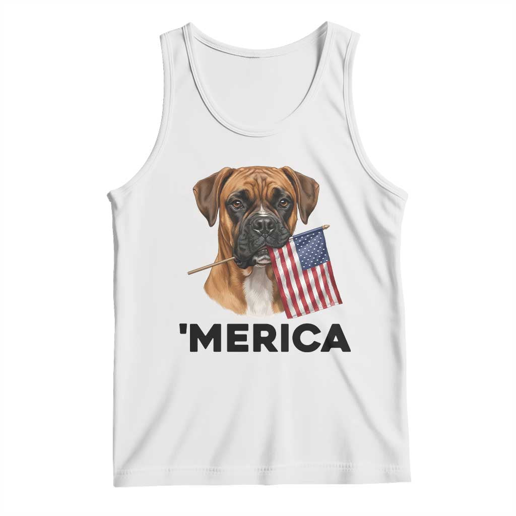 Merica Patriotic Boxer Mom Dad Gift Tank Top Merica 4th Of July TS12 White Print Your Wear