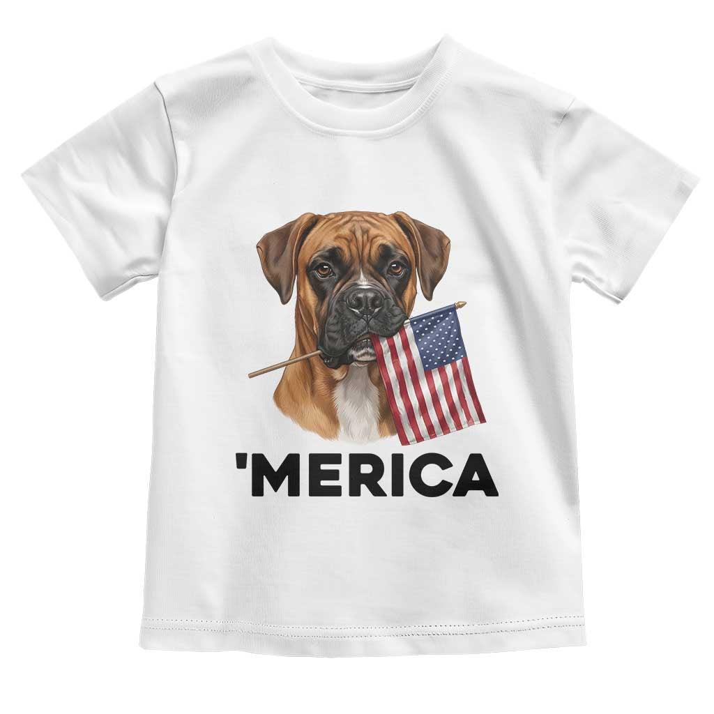 Merica Patriotic Boxer Mom Dad Gift Toddler T Shirt Merica 4th Of July TS12 White Print Your Wear