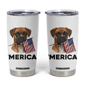 Merica Patriotic Boxer Mom Dad Gift Tumbler Cup Merica 4th Of July TS12 White Print Your Wear