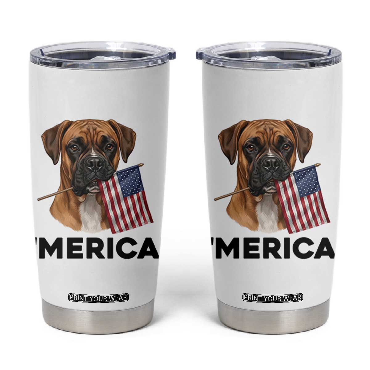 Merica Patriotic Boxer Mom Dad Gift Tumbler Cup Merica 4th Of July TS12 White Print Your Wear