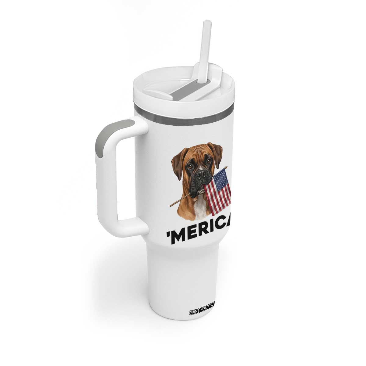 Merica Patriotic Boxer Mom Dad Gift Tumbler With Handle Merica 4th Of July TS12 Print Your Wear