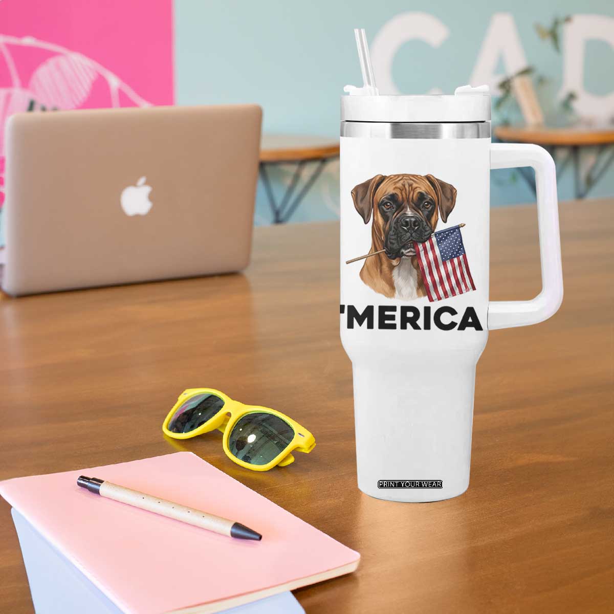 Merica Patriotic Boxer Mom Dad Gift Tumbler With Handle Merica 4th Of July TS12 Print Your Wear