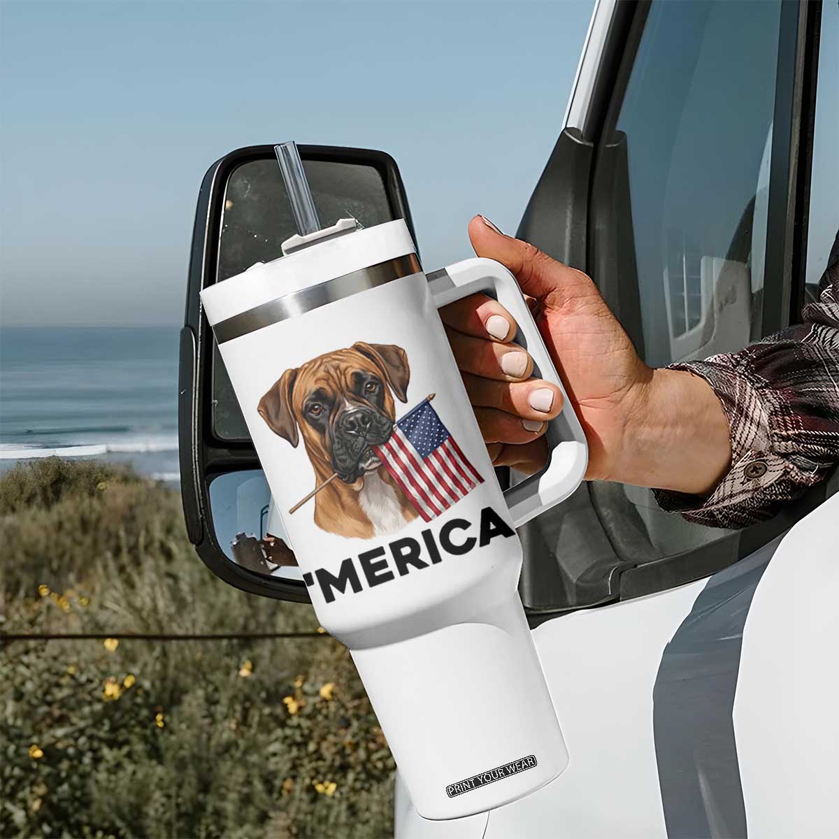 Merica Patriotic Boxer Mom Dad Gift Tumbler With Handle Merica 4th Of July TS12 Print Your Wear
