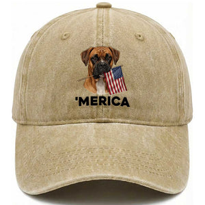 Merica Patriotic Boxer Mom Dad Gift Washed Cotton Baseball Cap Merica 4th Of July
