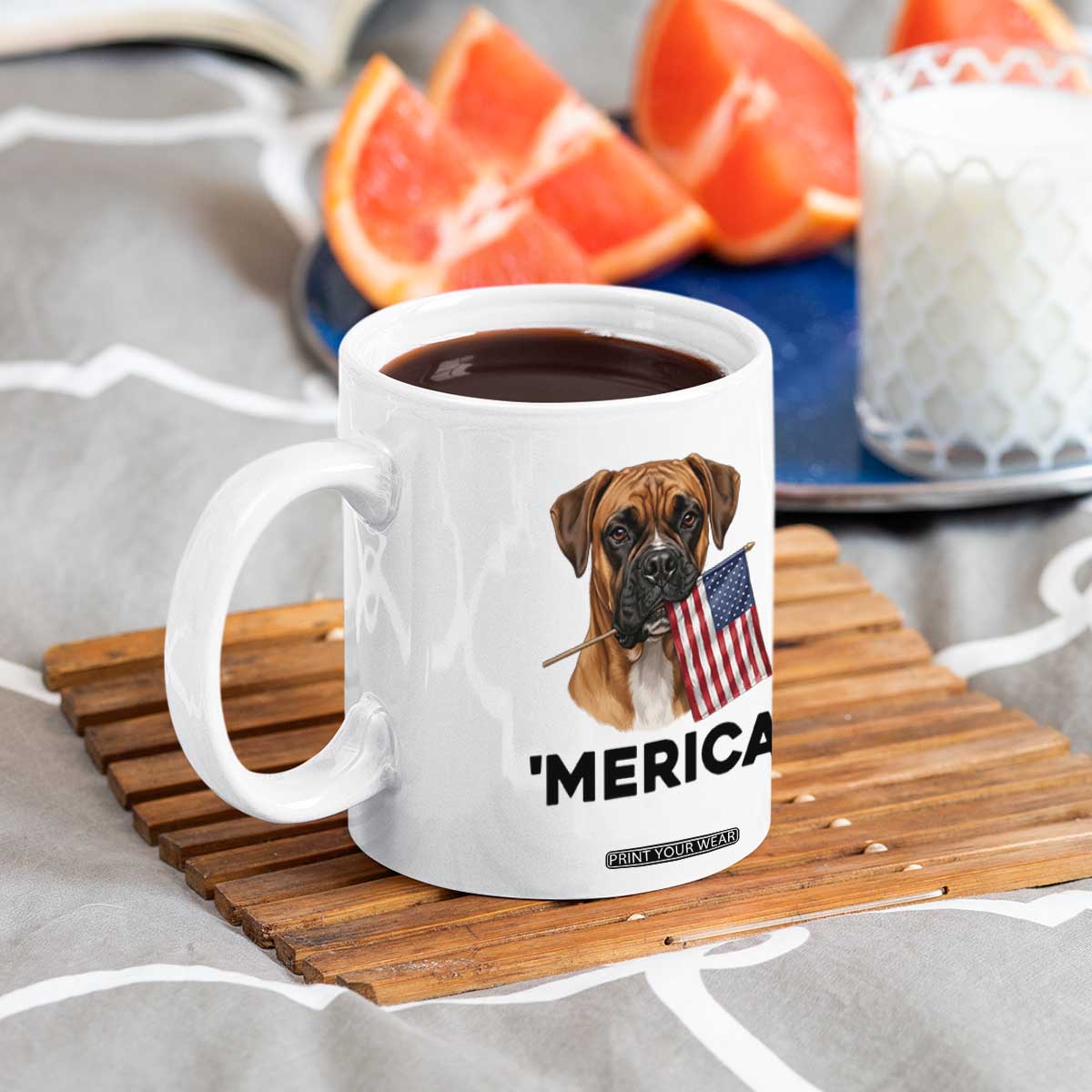 Merica Patriotic Boxer Mom Dad Gift Coffee Mug Merica 4th Of July