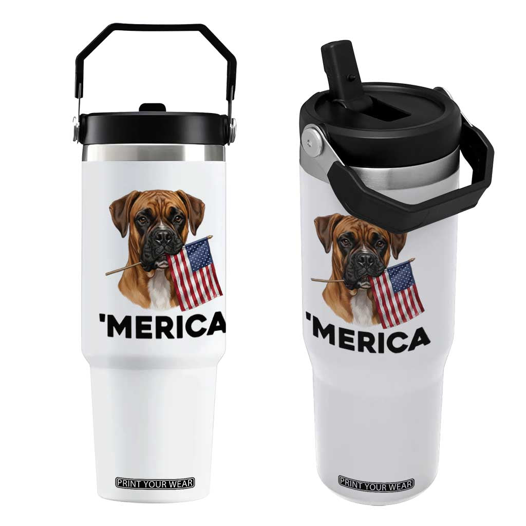 Merica Patriotic Boxer Mom Dad Gift Flip Straw Tumbler Merica 4th Of July