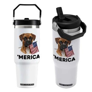 Merica Patriotic Boxer Mom Dad Gift Flip Straw Tumbler Merica 4th Of July