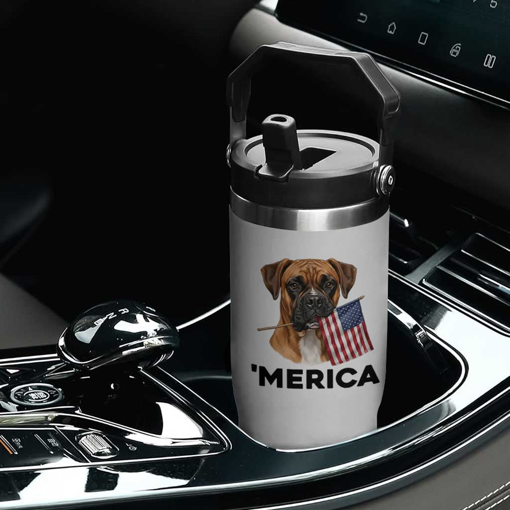 Merica Patriotic Boxer Mom Dad Gift Flip Straw Tumbler Merica 4th Of July