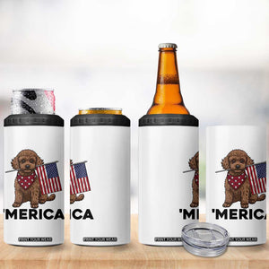 Patriotic Poodle Mom Dad Gift 4 in 1 Can Cooler Tumbler Merica 4th Of July