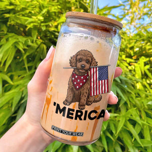 Patriotic Poodle Mom Dad Gift Glass Can Merica 4th Of July