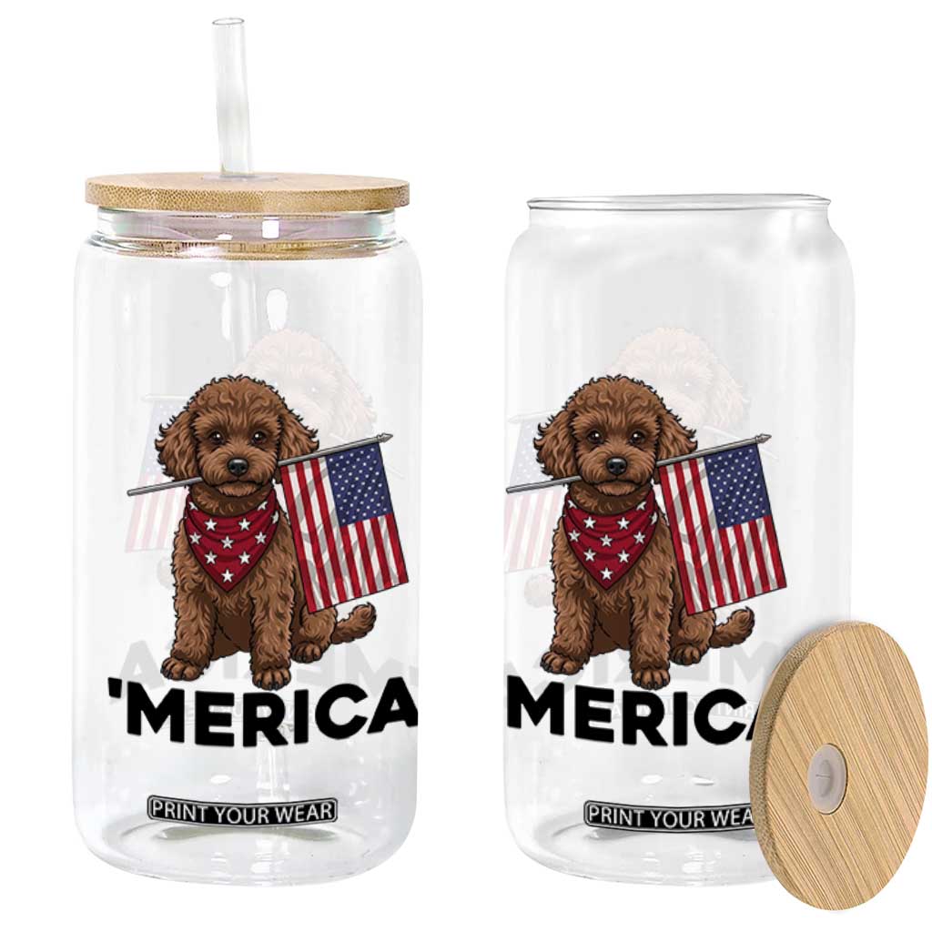 Patriotic Poodle Mom Dad Gift Glass Can Merica 4th Of July