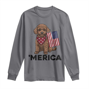 Patriotic Poodle Mom Dad Gift Long Sleeve Shirt Merica 4th Of July
