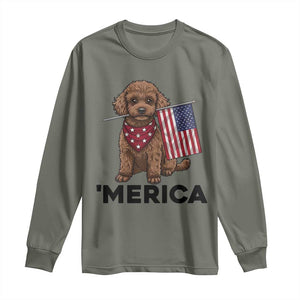 Patriotic Poodle Mom Dad Gift Long Sleeve Shirt Merica 4th Of July