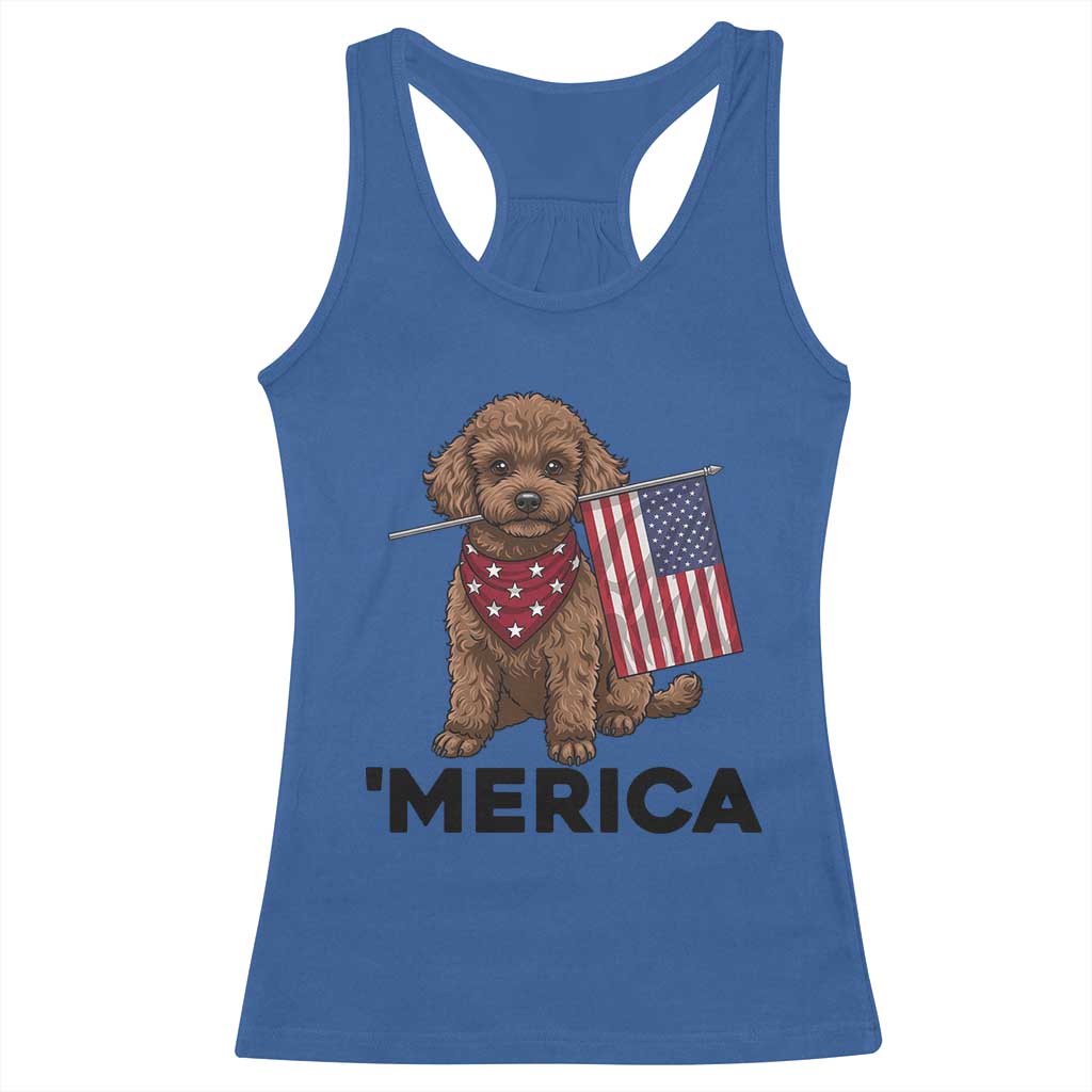 Patriotic Poodle Mom Dad Gift Racerback Tank Top Merica 4th Of July
