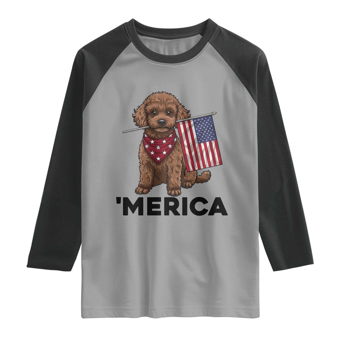 Patriotic Poodle Mom Dad Gift Raglan Shirt Merica 4th Of July TS12 Sport Gray Black Print Your Wear