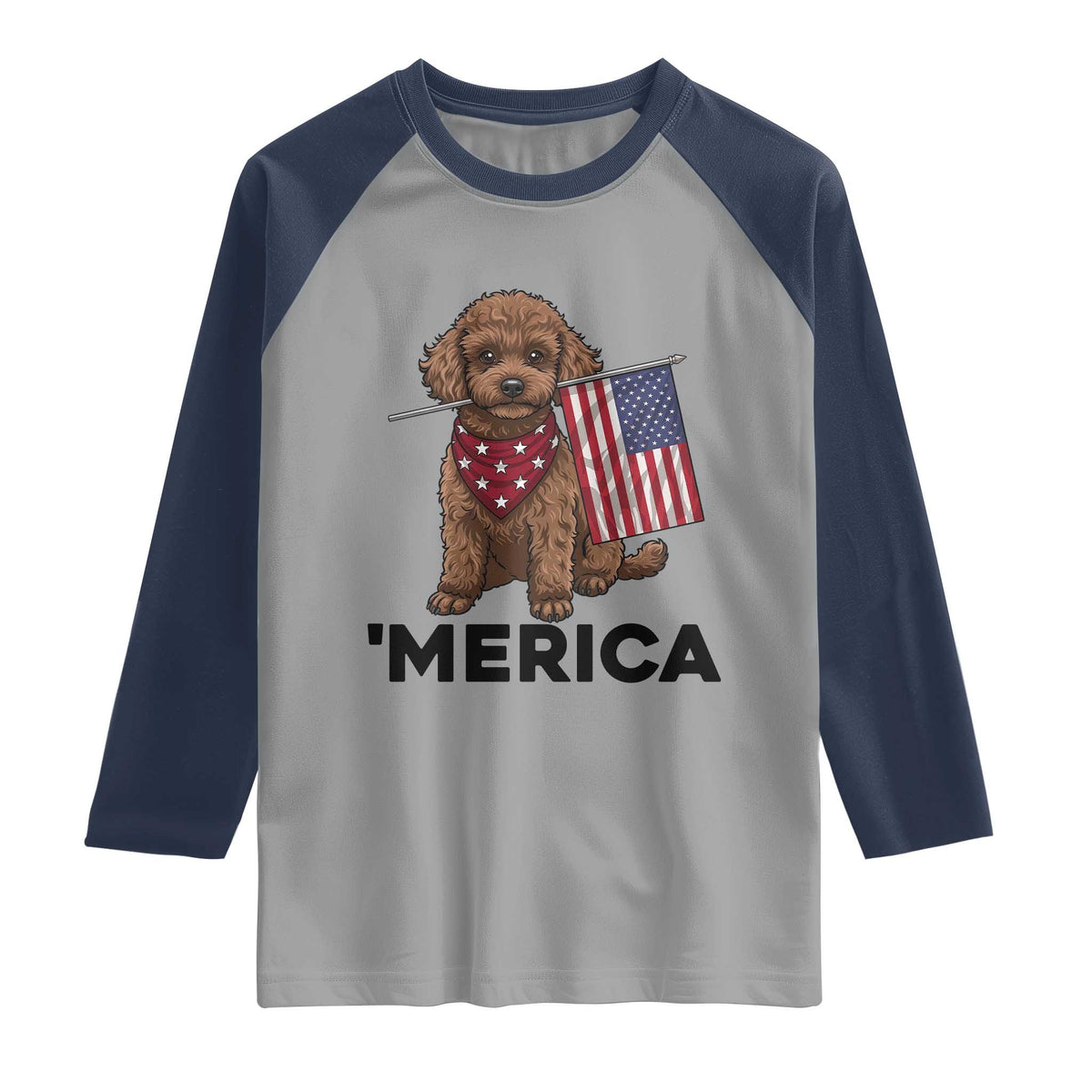 Patriotic Poodle Mom Dad Gift Raglan Shirt Merica 4th Of July TS12 Sport Gray Navy Print Your Wear
