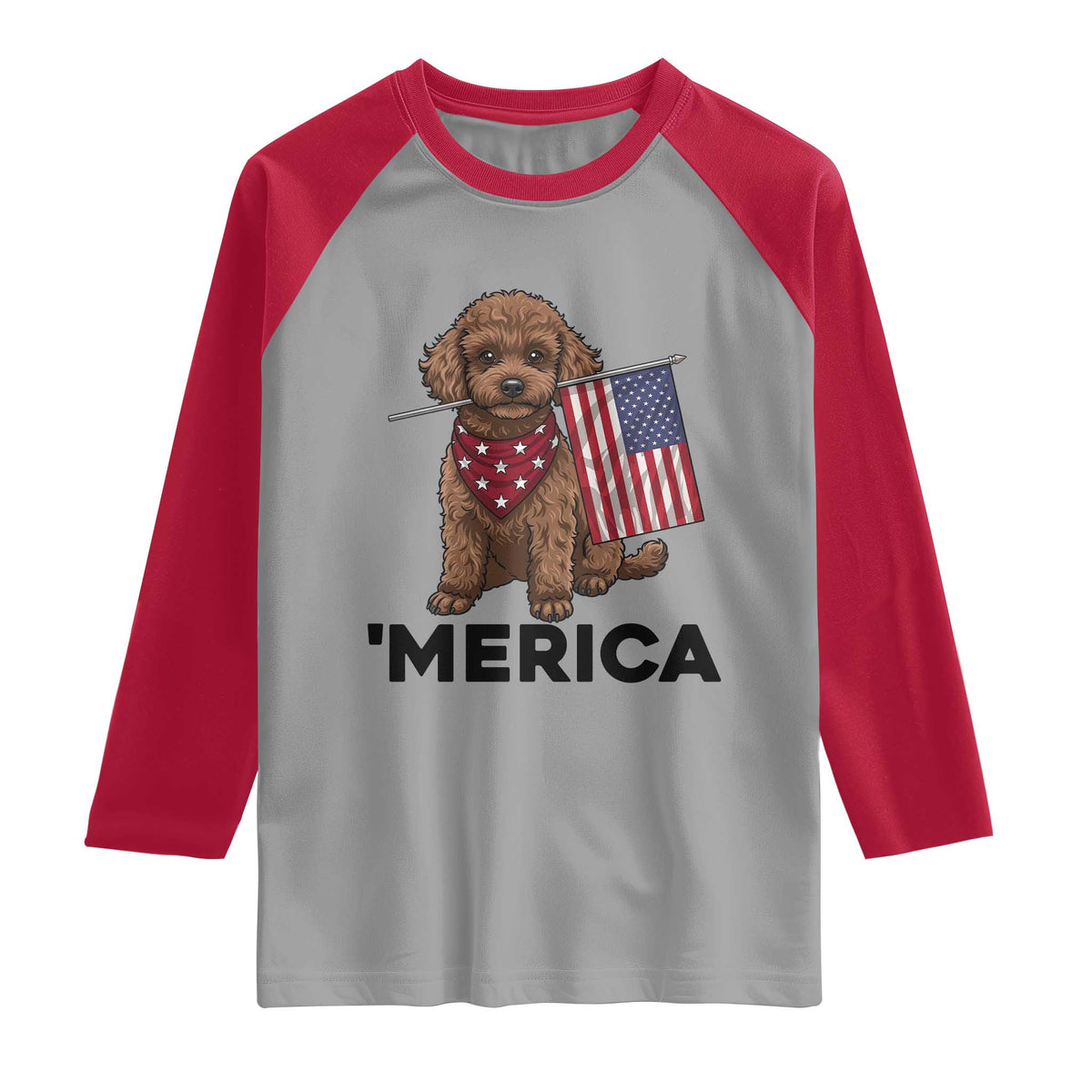 Patriotic Poodle Mom Dad Gift Raglan Shirt Merica 4th Of July TS12 Sport Gray Red Print Your Wear