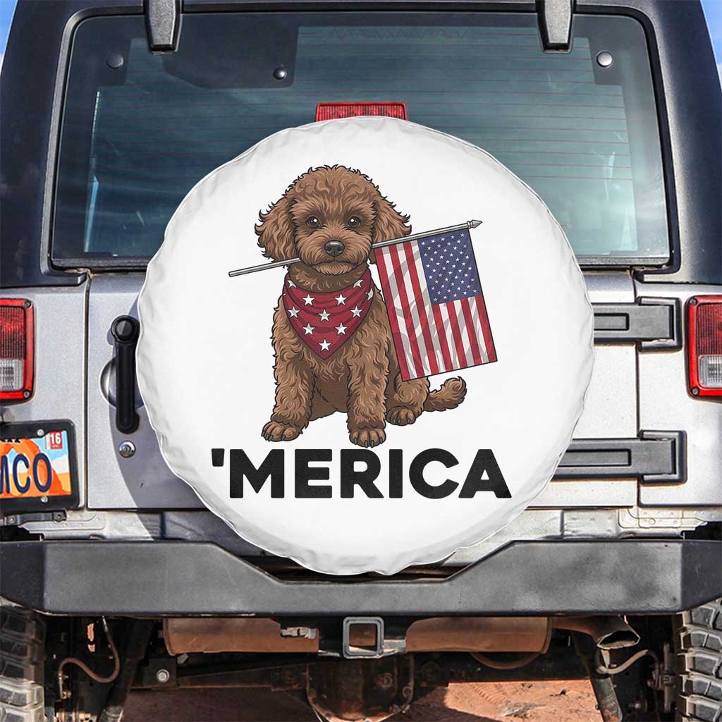 Patriotic Poodle Mom Dad Gift Spare Tire Cover Merica 4th Of July