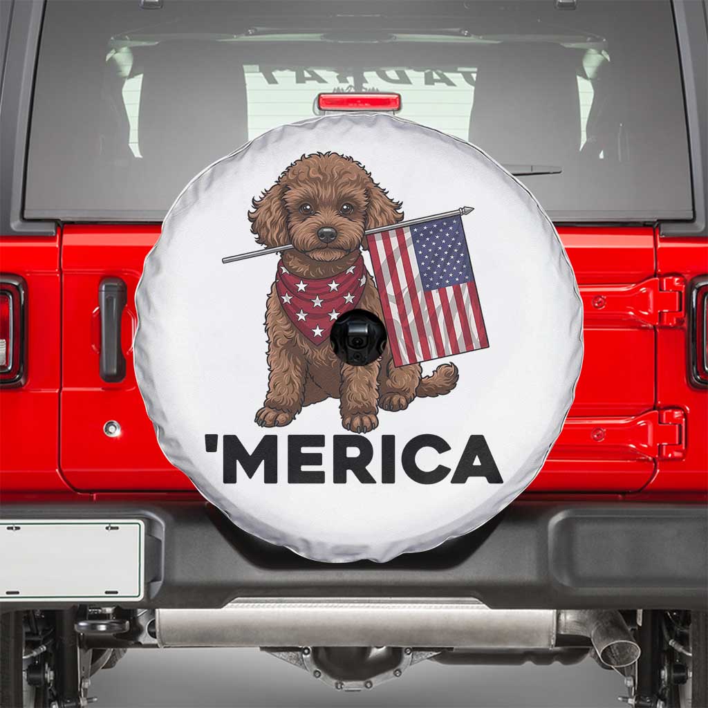 Patriotic Poodle Mom Dad Gift Spare Tire Cover Merica 4th Of July
