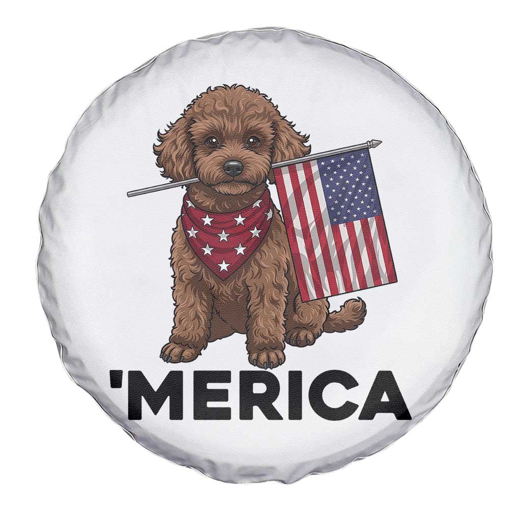 Patriotic Poodle Mom Dad Gift Spare Tire Cover Merica 4th Of July