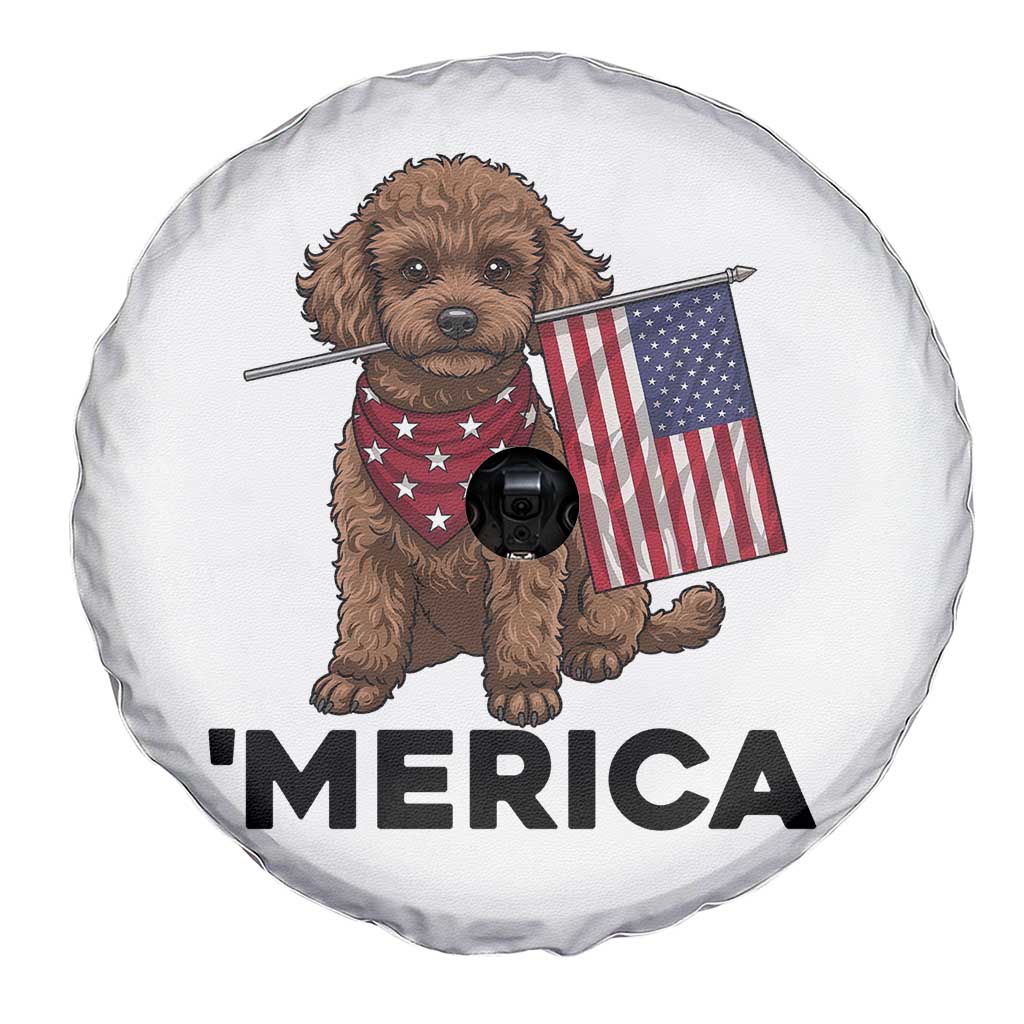 Patriotic Poodle Mom Dad Gift Spare Tire Cover Merica 4th Of July