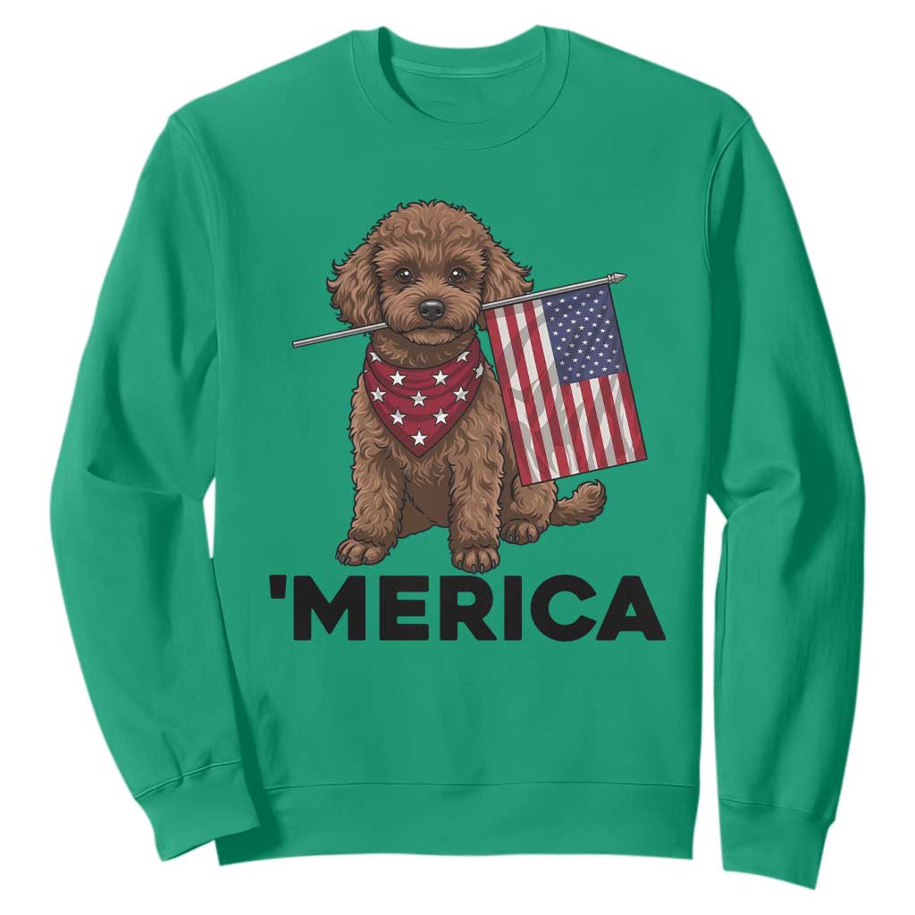 Patriotic Poodle Mom Dad Gift Sweatshirt Merica 4th Of July