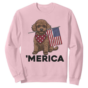 Patriotic Poodle Mom Dad Gift Sweatshirt Merica 4th Of July