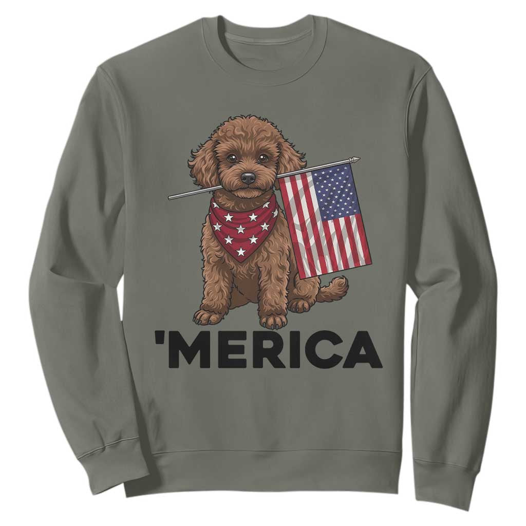 Patriotic Poodle Mom Dad Gift Sweatshirt Merica 4th Of July