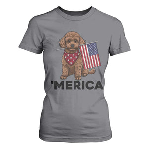 Patriotic Poodle Mom Dad Gift T Shirt For Women Merica 4th Of July