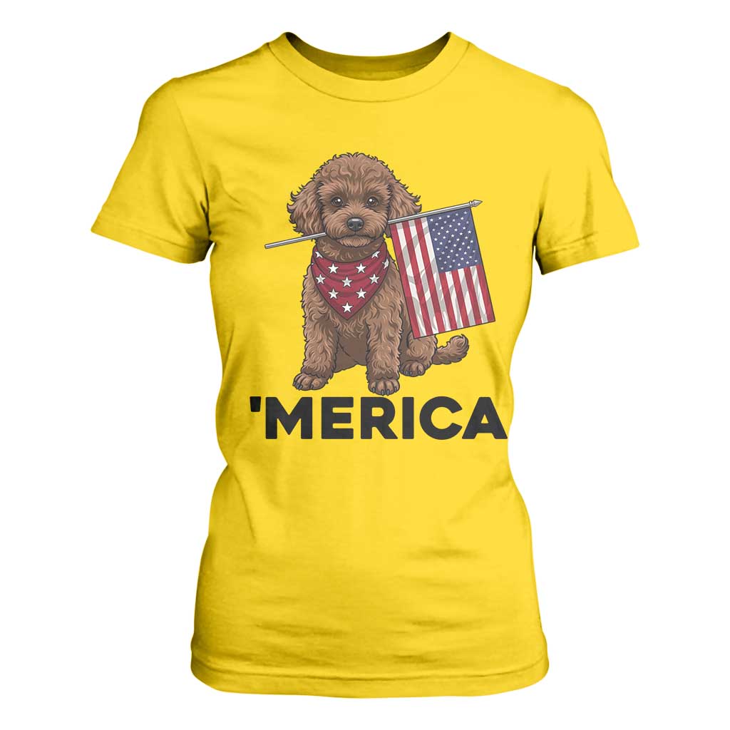 Patriotic Poodle Mom Dad Gift T Shirt For Women Merica 4th Of July