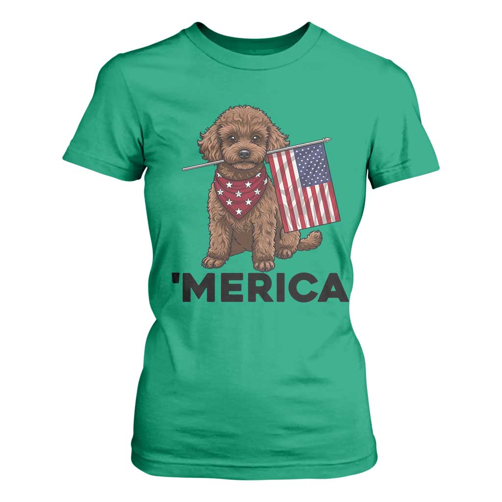 Patriotic Poodle Mom Dad Gift T Shirt For Women Merica 4th Of July