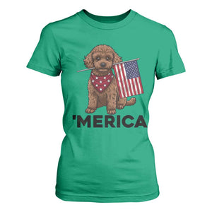 Patriotic Poodle Mom Dad Gift T Shirt For Women Merica 4th Of July
